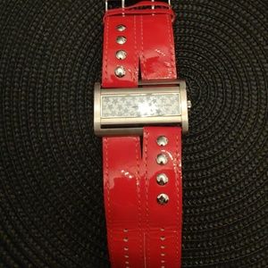 Red patent watch